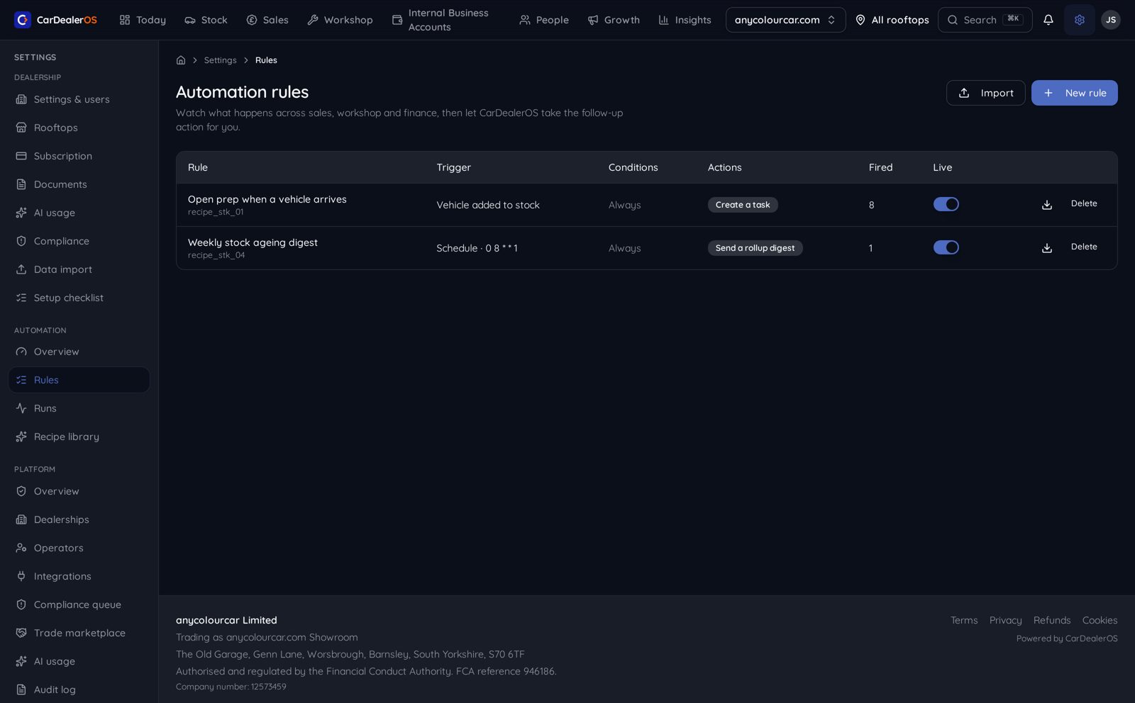 CarDealerOS automation recipe library