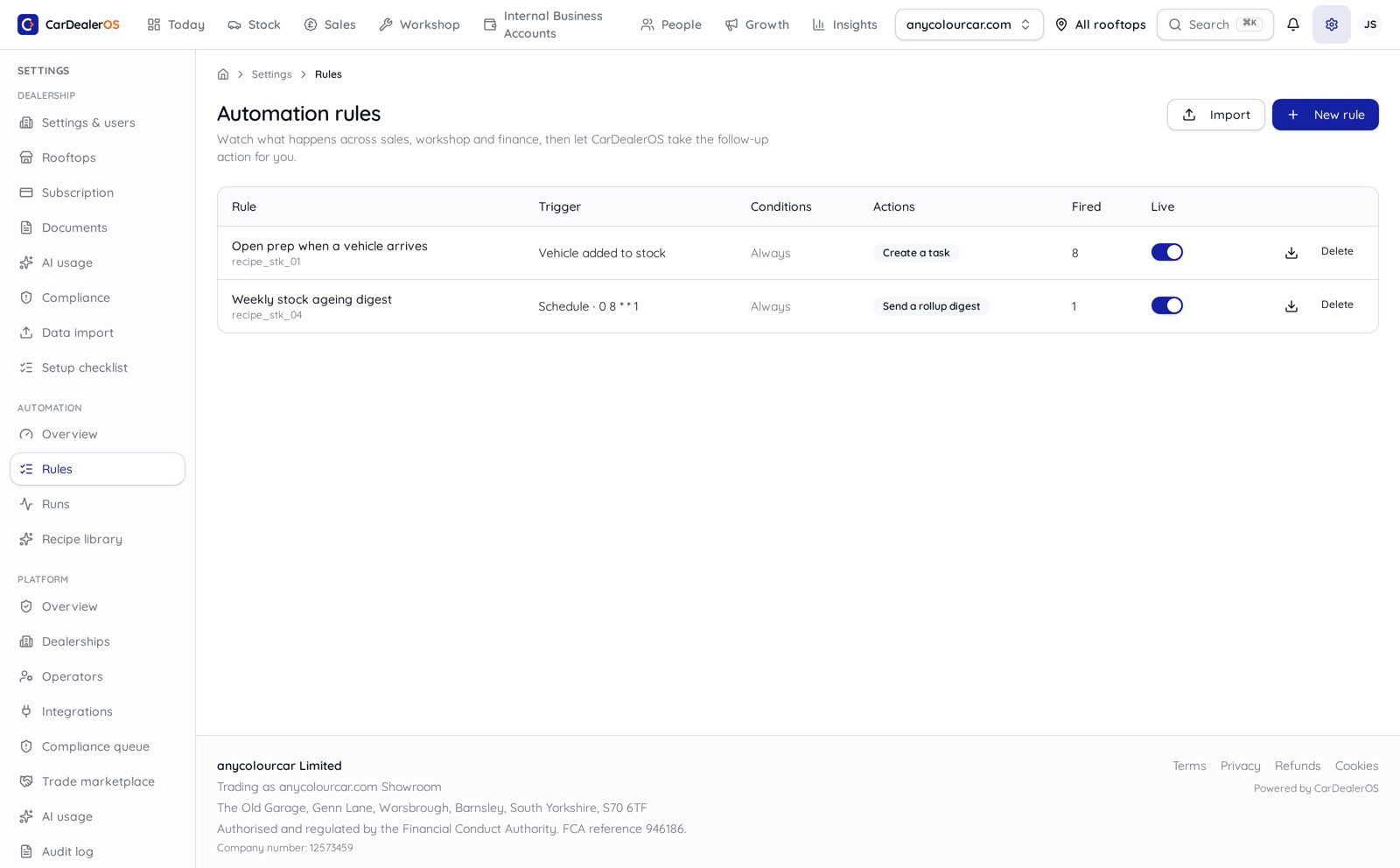 CarDealerOS automation recipe library
